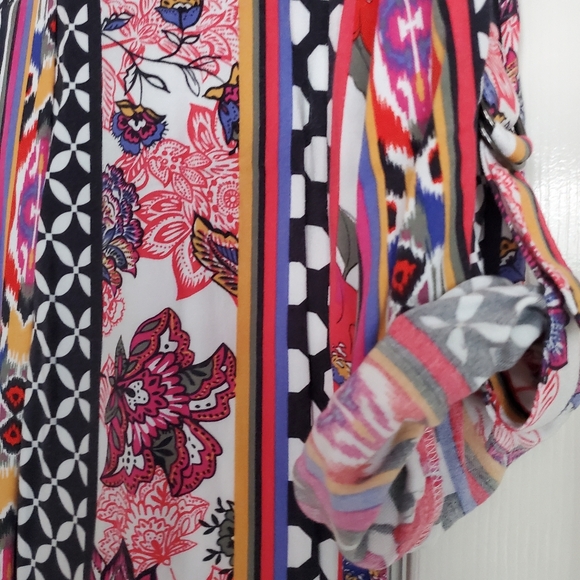 Ruby Rd. Multicolor Top Floral Stripes Polka Dots Bright Funky Blouse Sz:MP - Picture 7 of 8